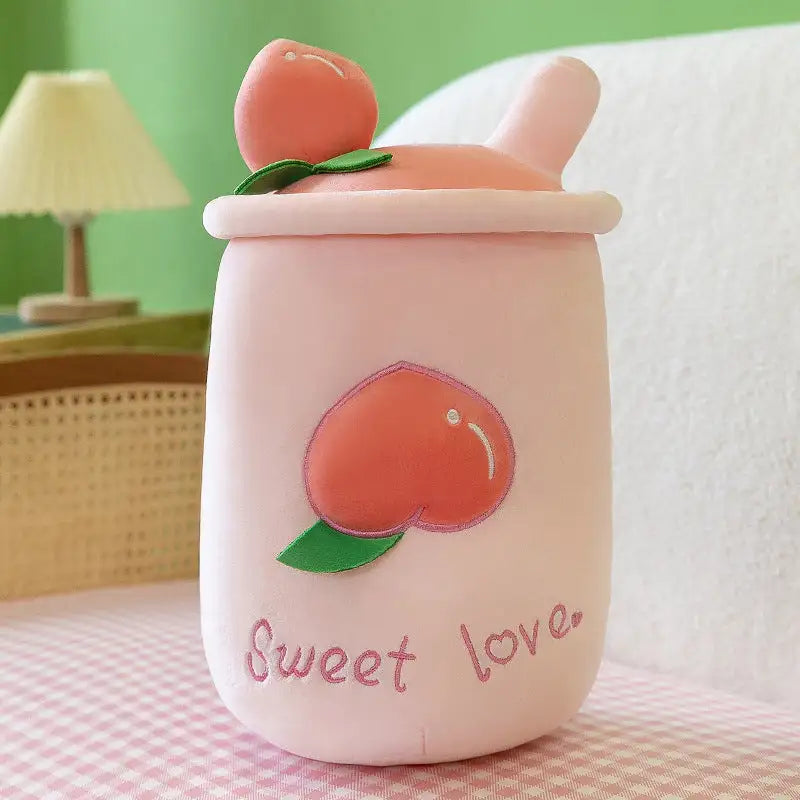 Peach Boba Tea Plushie Plush Pillow - Cuddly Toy 1