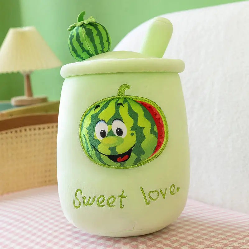 Watermelon Boba Tea Plushie Plush Pillow - Cuddly Toy 1